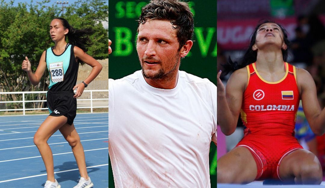 Natalia Pulido (marcha), Nicolás Barrientos (tenis) y Carolina Castillo (lucha)