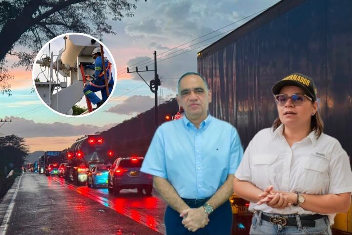 Bloqueos por fallas eléctricas afectaron la movilidad en el Magdalena. Fotos: Air-e / Alcaldía de Santa Marta / Gobernación del Magdalena