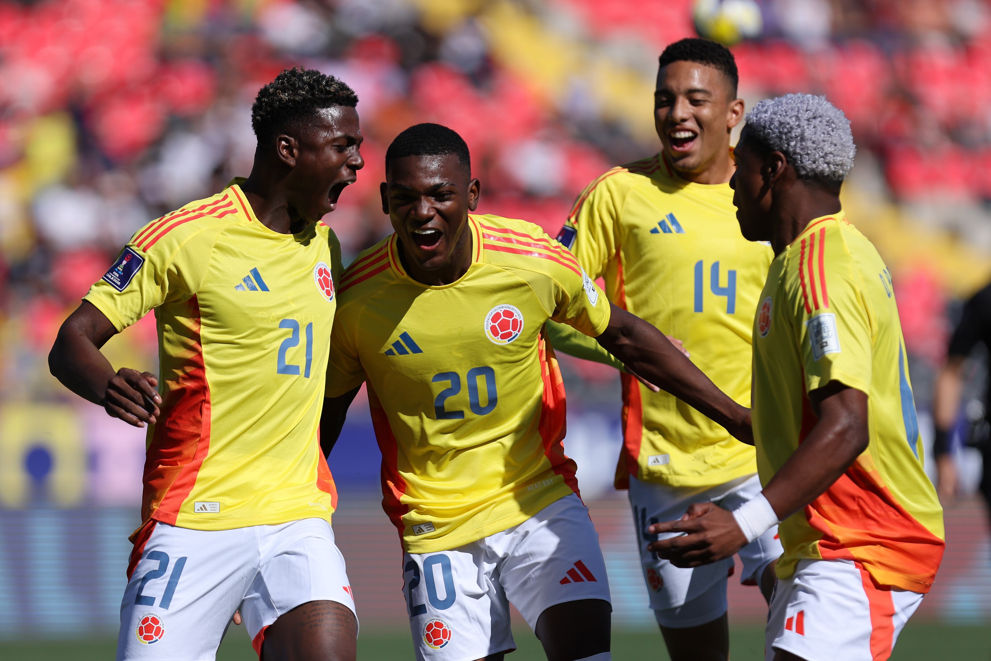 Joel Canchimbo, jugador de Colombia celebrando gol ante Sudáfrica - Mundial Sub-20 / Getty Images