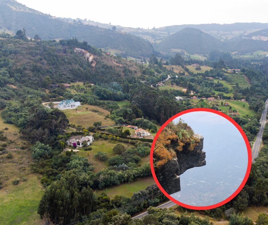 Vista aérea paisaje rural de Guatavita y foto Piedra cara del indio (Getty Images)