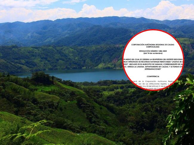 Laguna de San Diego, en Samaná (Caldas) y resolución de Corpocaldas que ordena la reapertura (Prensa corporación autónoma).