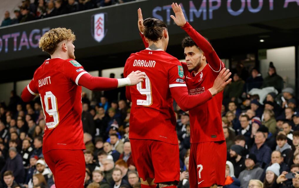 Luis Díaz celebra el gol del Liverpool / Getty Images