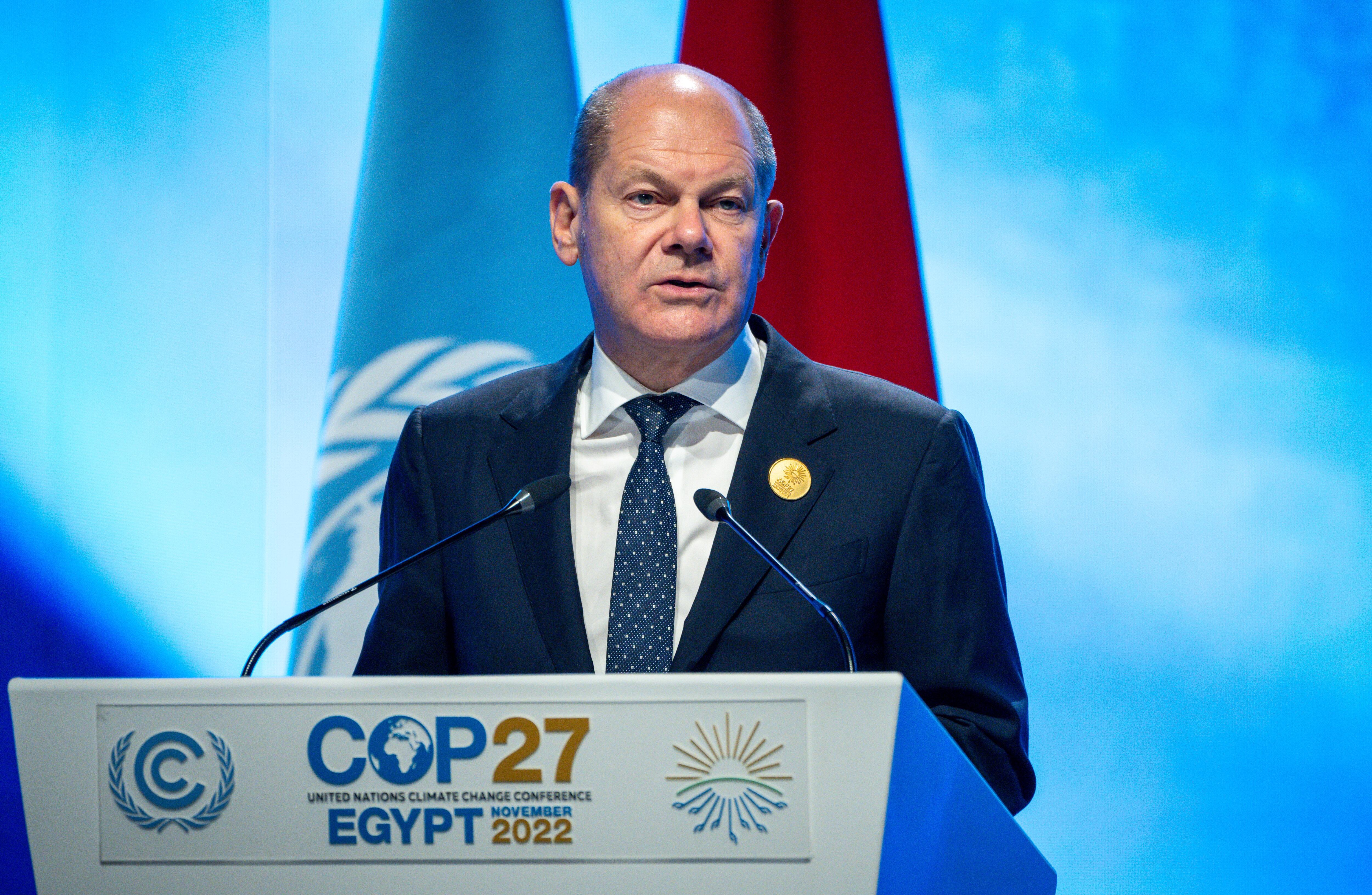 El canciller alemán Olaf Scholz durante su participación en la COP27.