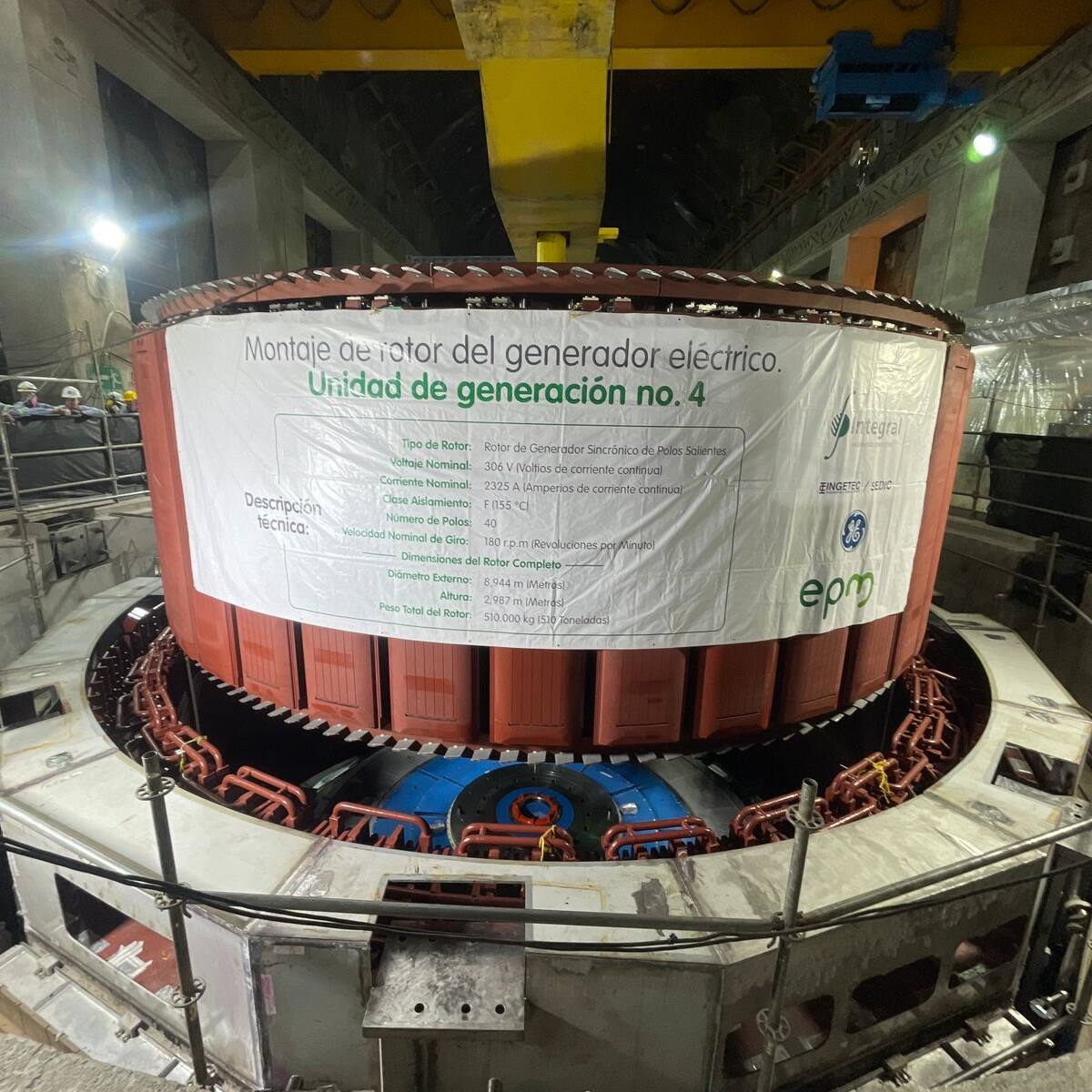 EPM instaló el rotor de la turbina cuatro de Hidroituango