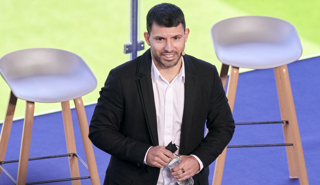 Sergio Agüero durante su rueda de prensa de despedida.