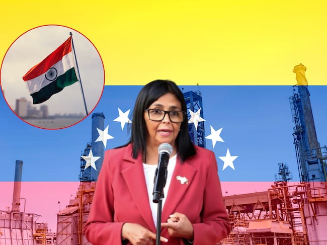 Imagen de referencia. Delcy Rodríguez - Petrolera venezolana con bandera del país - Bandera India: Getty Images.