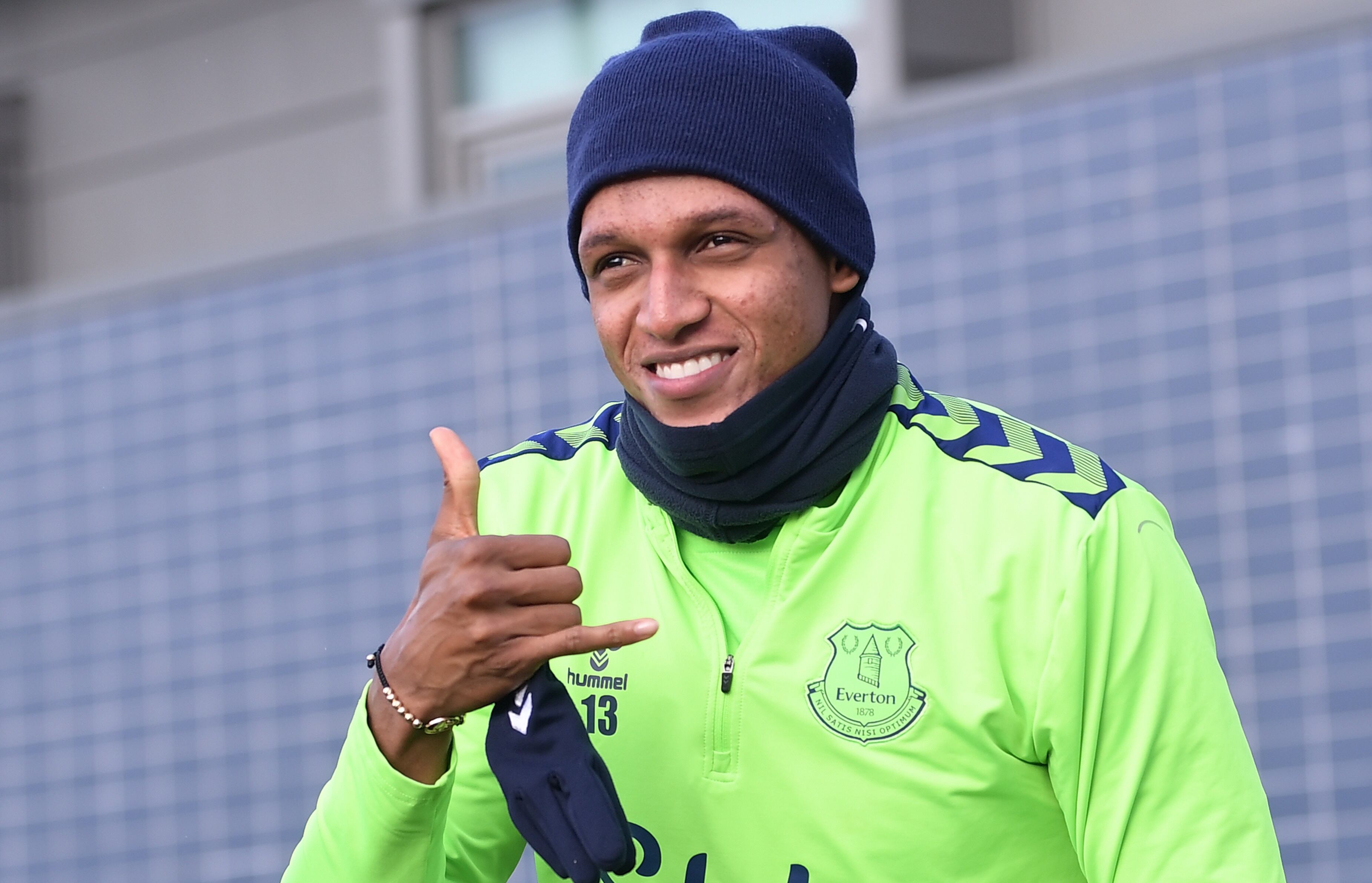 Yerry Mina en entrenamiento con el Everton.  (Photo by Tony McArdle/Everton FC via Getty Images)