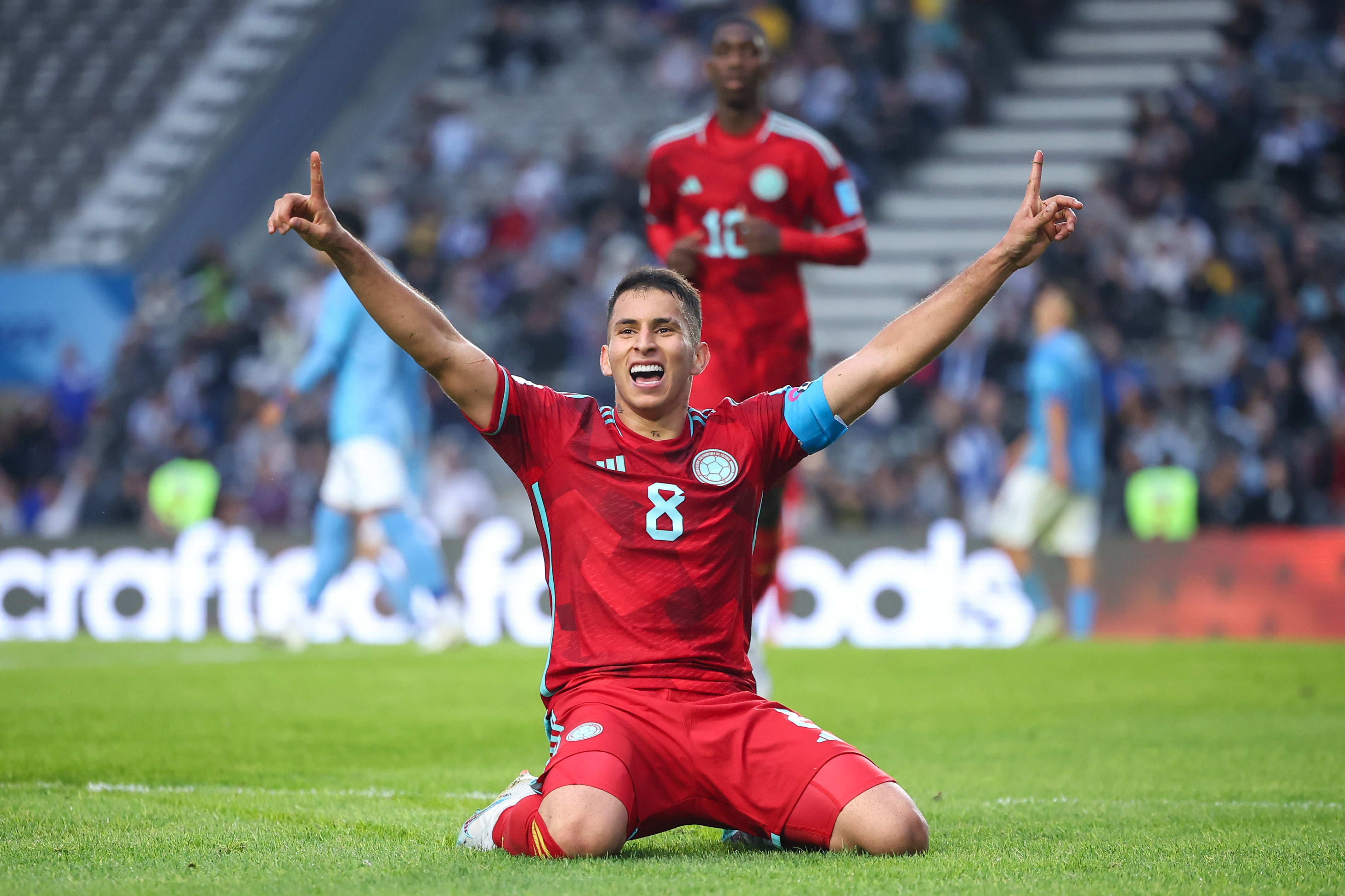Gustavo Puerta celebra el gol de la victoria de Colombia. (Photo by Hector Vivas - FIFA/FIFA via Getty Images)