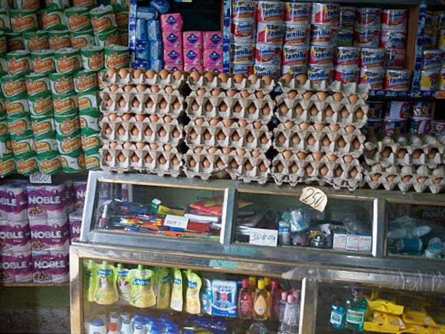 Basic supplies in small store near the main plaza of Filandia.