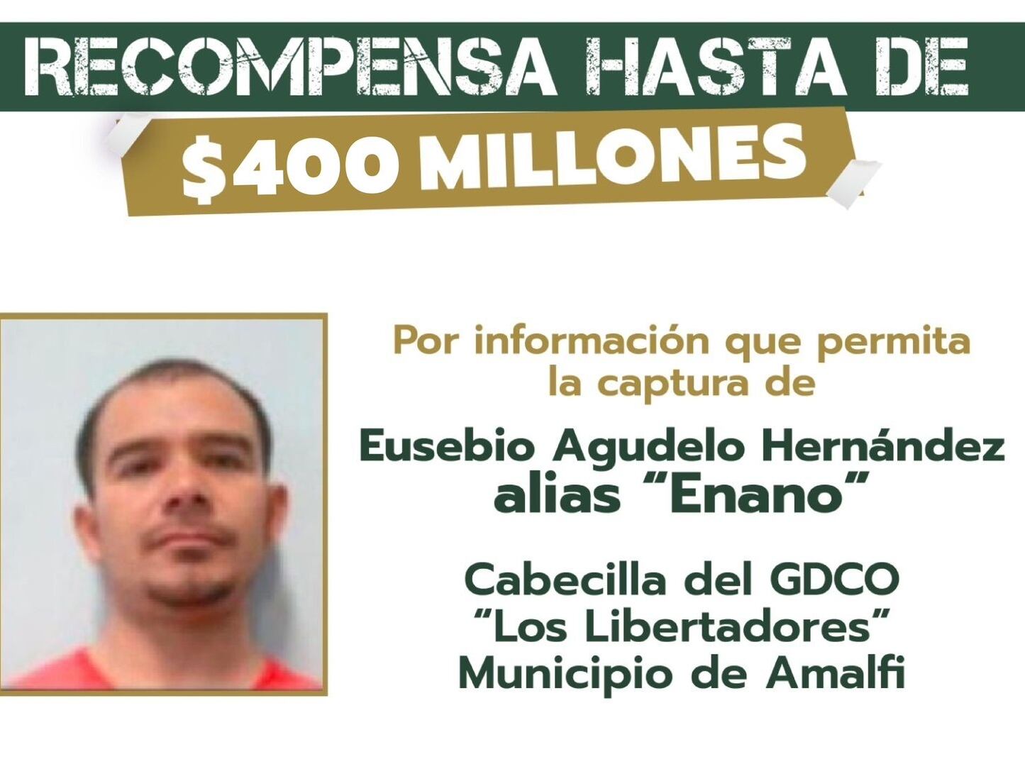 Eusebio de Jesús Agudelo alias "El Enano" cabecilla del grupo responsable del secuestro- foto gobernación de Antioquia