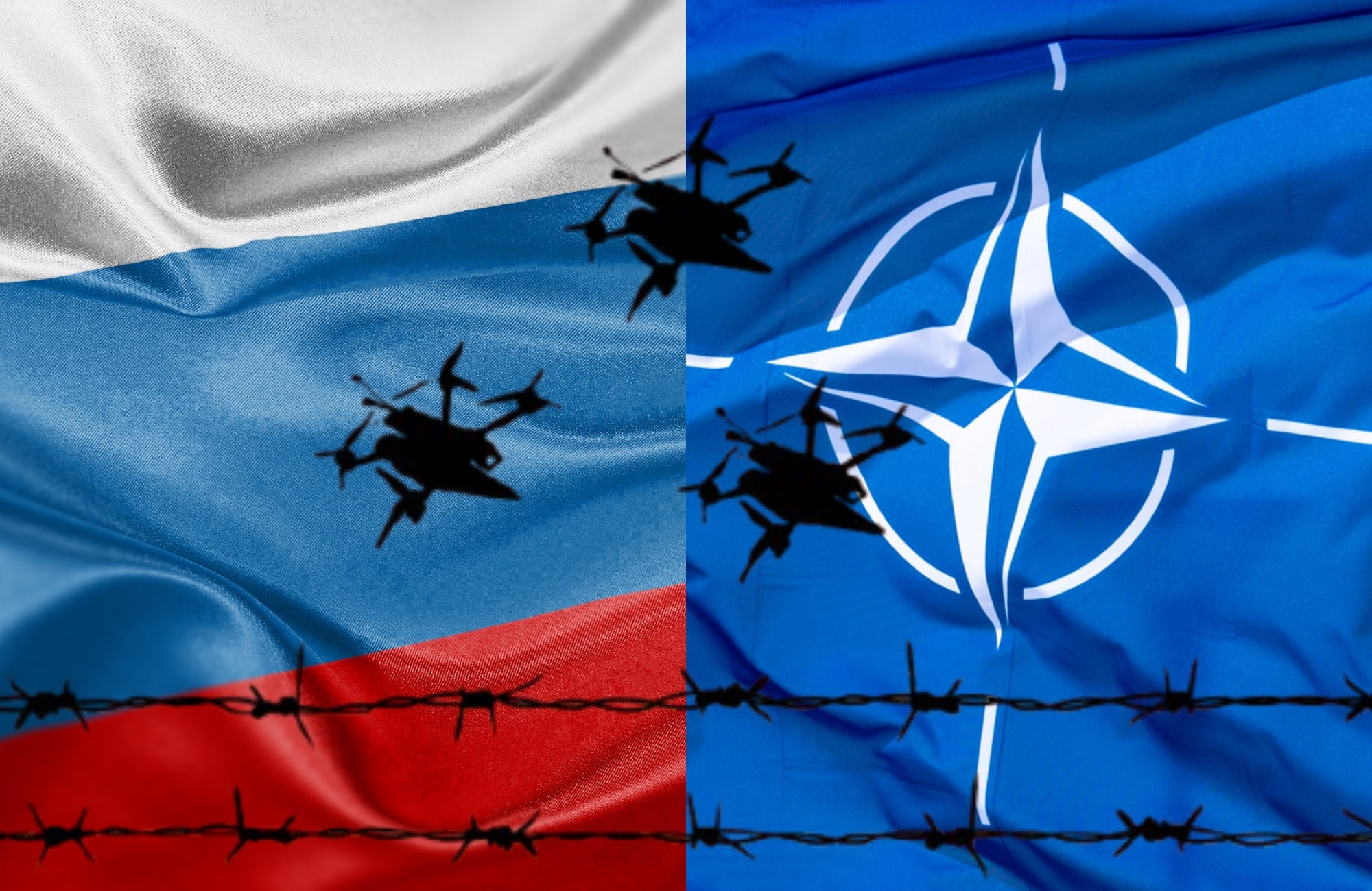 Banderas de Rusia y la OTAN, referencia de drones. Fotos: Getty Images