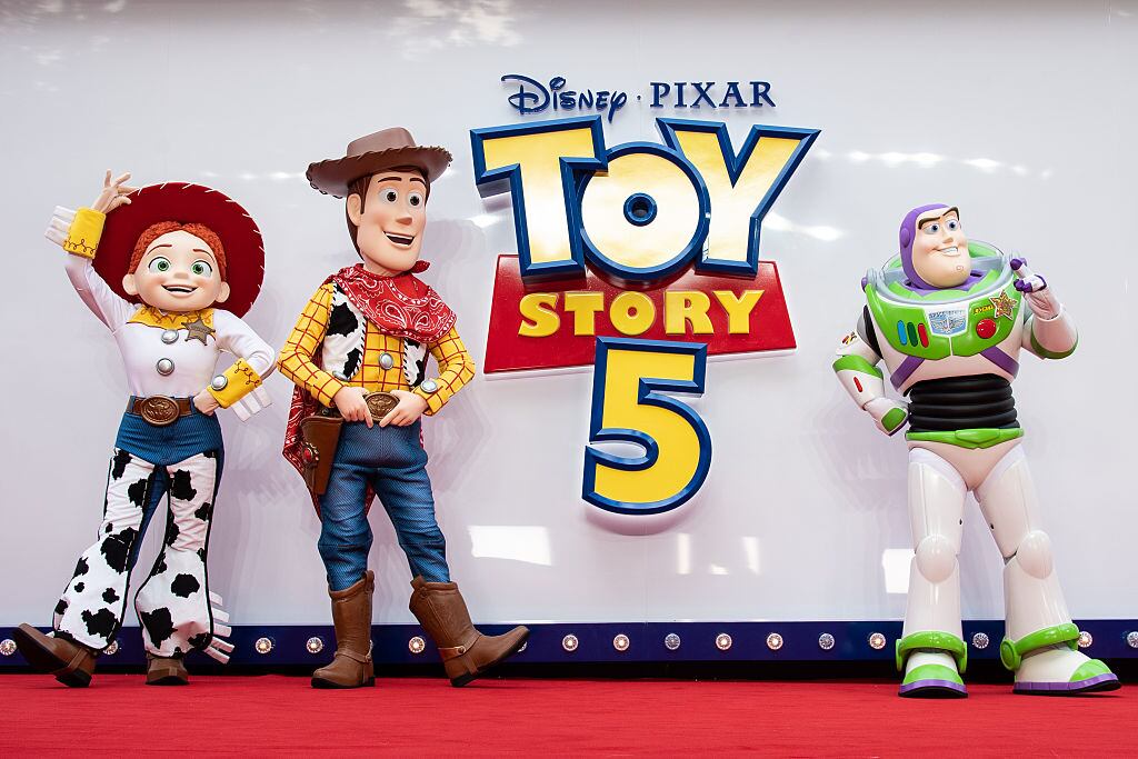 LONDON, ENGLAND - MAY 28: Jessie, Woody and Buzz Lightyear attend the "Toy Story 5" UK launch event at Odeon Luxe Leicester Square on May 28, 2026 in London, England. (Photo by Jeff Spicer/Getty Images)