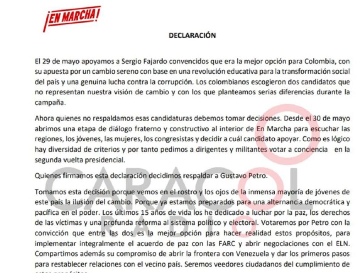 Movimiento "En Marcha" respalda decisión de Juan Fernando Cristo