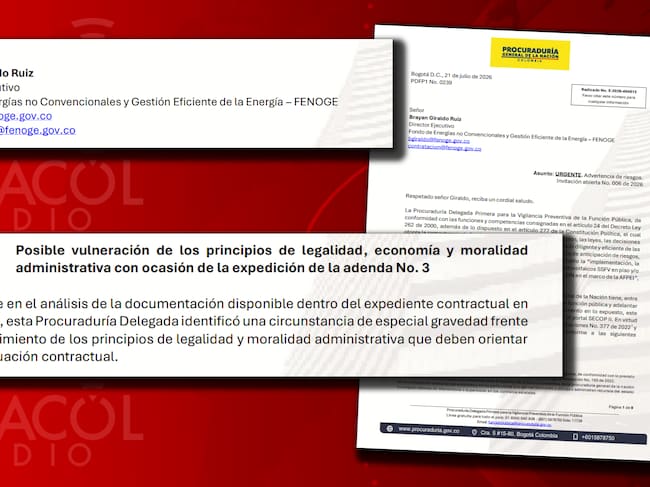 La Procuraduría emitió una alerta preventiva luego de identificar "una circunstancia de especial gravedad", en proceso contractual para instalar paneles solares.