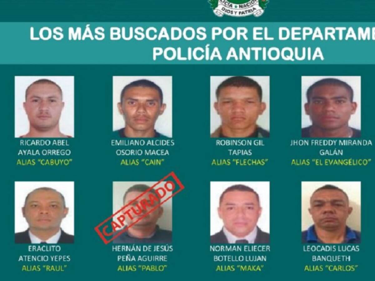 Capturados dos hombres del cartel de los más buscados en Antioquia