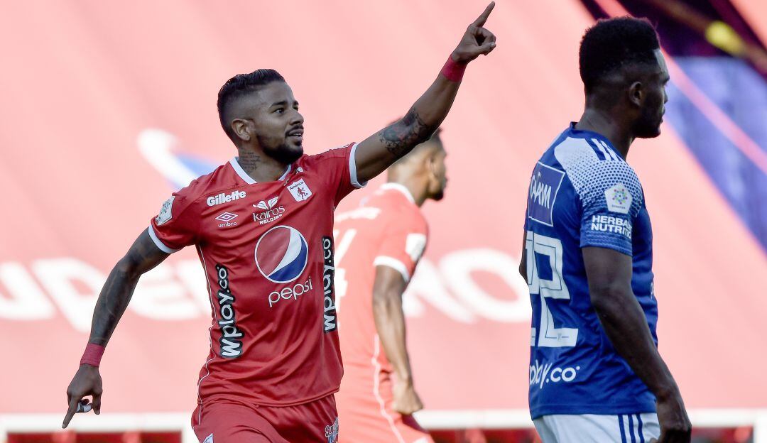Yesus Cabrera festeja el gol marcado ante Millonarios en el juego de ida de los cuartos de final.