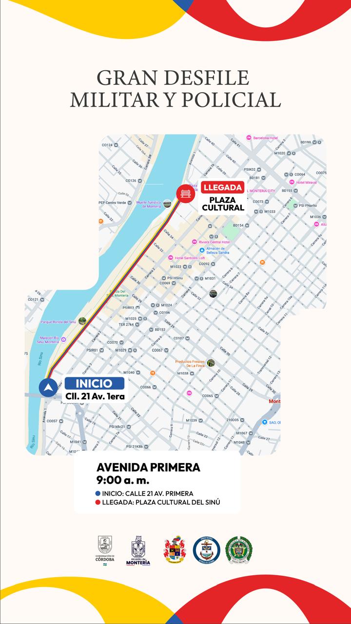 Recorrido desfile militar y policial del 20 de julio.