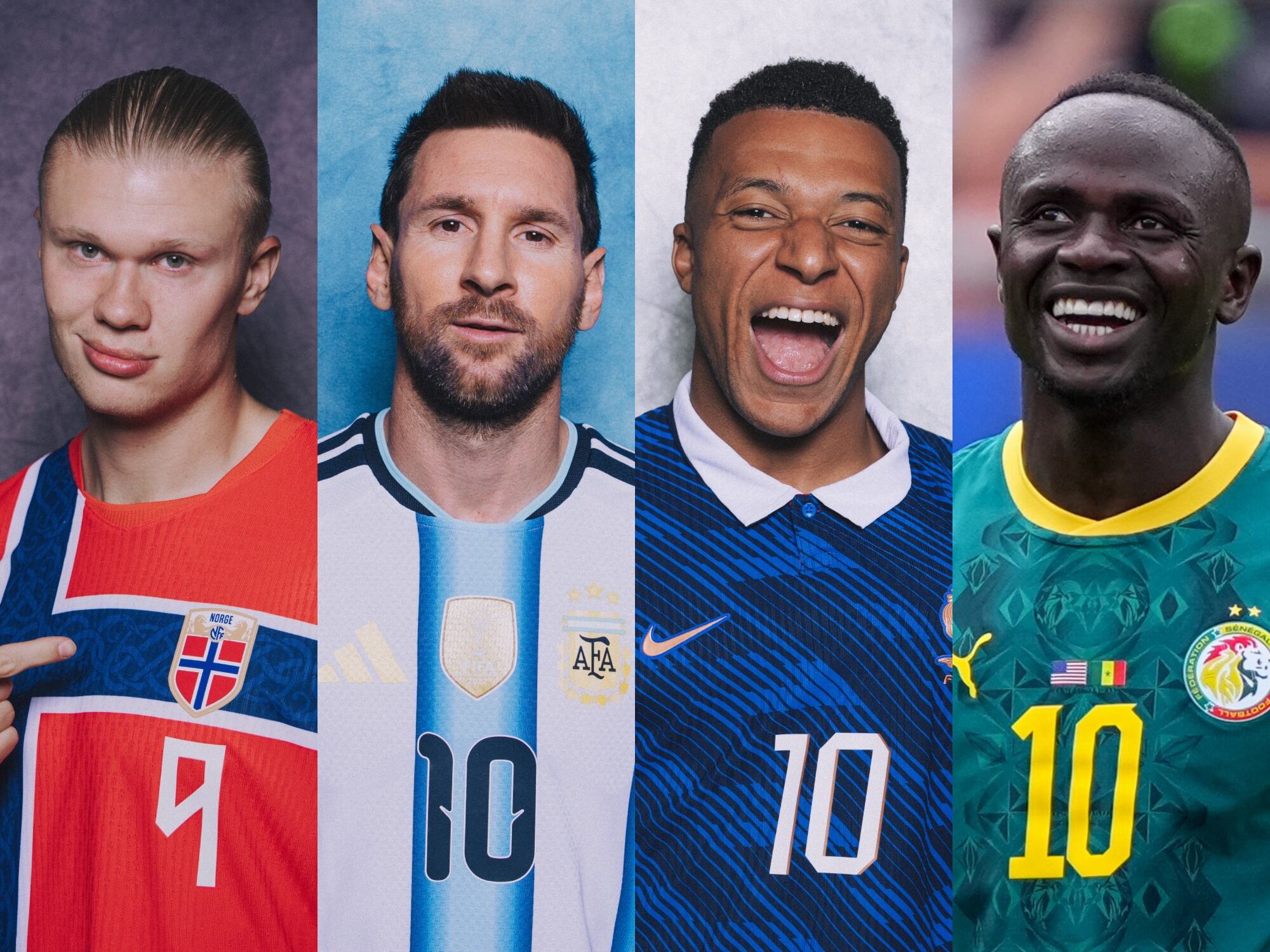 Haaland. Messi. Mbappé. Mané. Fotos: Getty Images.