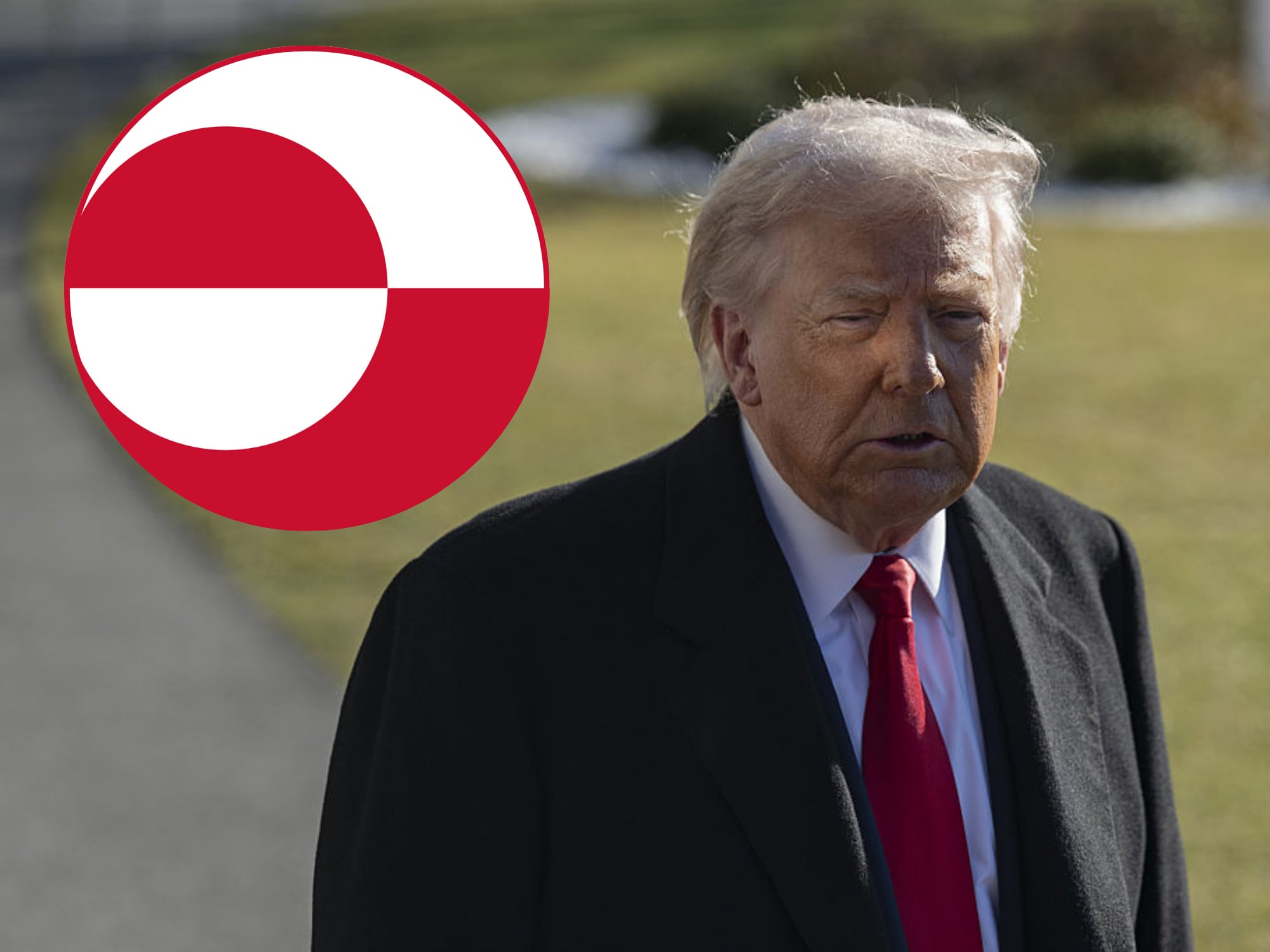 Donald Trump y bandera de Groenlandia. Fotos: Getty Images.