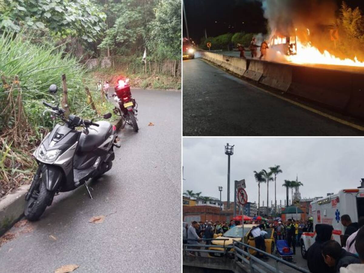 Accidentes en Manizales: dos heridos, un taxi estrellado y un vehículo incendiado