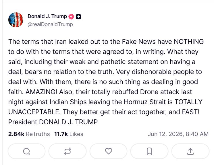 Publicación de Donald Trump en la red TruthSocial