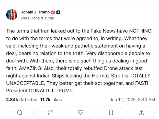 Publicación de Donald Trump en la red TruthSocial