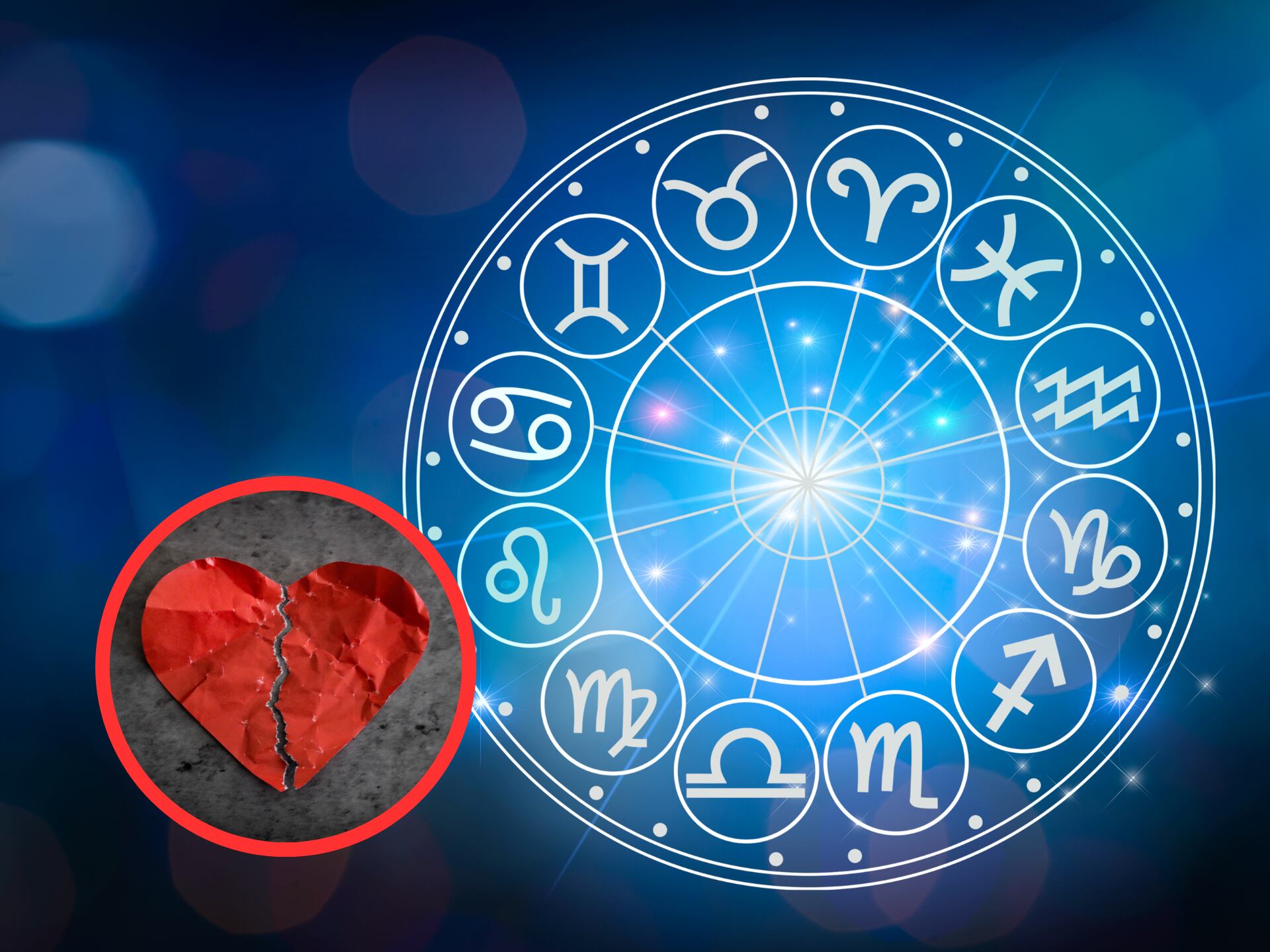 Signos del zodiaco junto a un corazón roto (GettyImages)