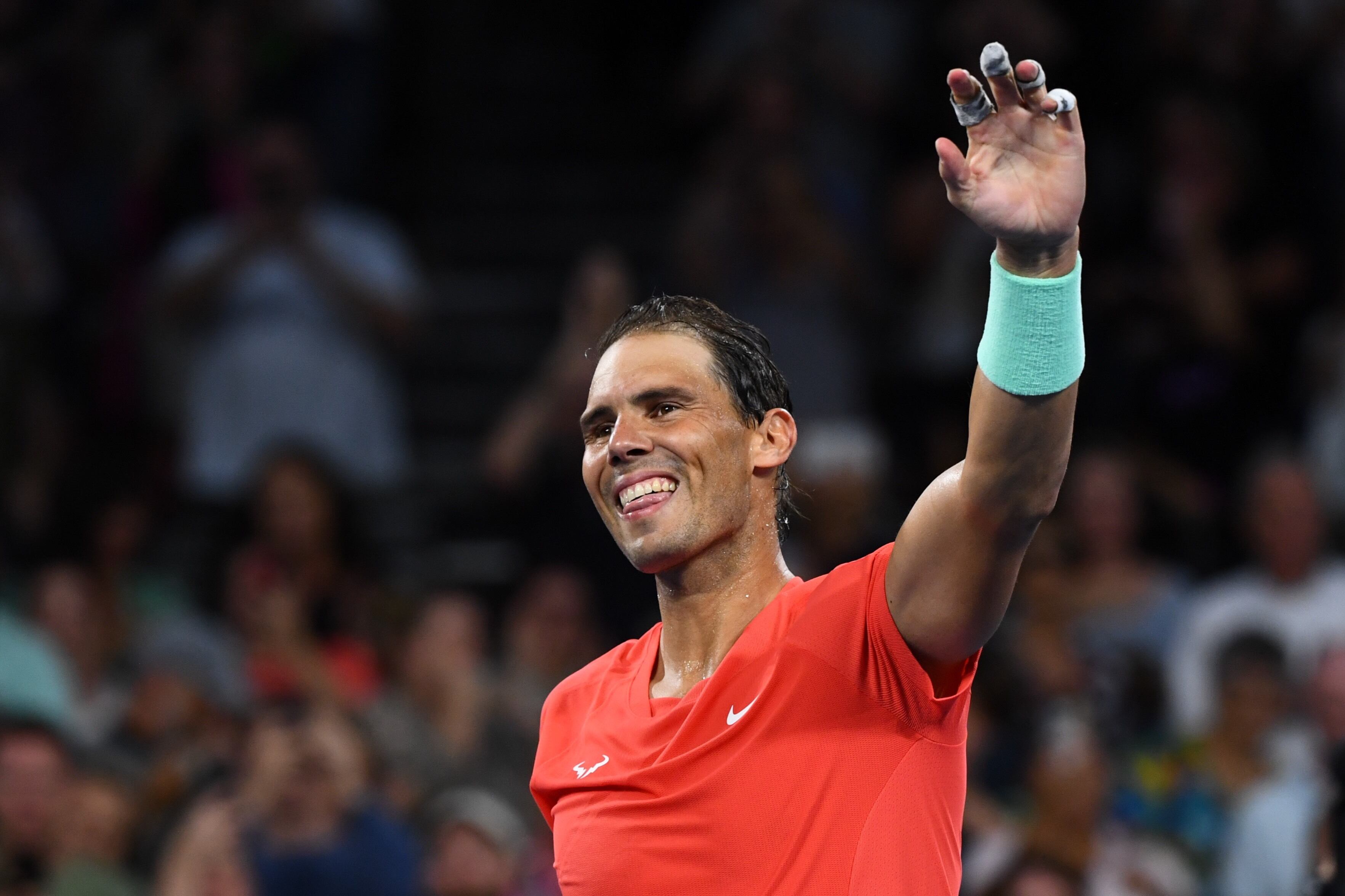 Brisbane (Australia), 02/01/2024.- Rafael Nadal of Spain celebrates winning against Dominic Thiem of Austria on Day 3 of the 2024 Brisbane International tennis tournament in Brisbane, Australia, 02 January 2024. (Tenis, España) EFE/EPA/JONO SEARLE AUSTRALIA AND NEW ZEALAND OUT EDITORIAL USE ONLY EDITORIAL USE ONLY