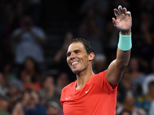Brisbane (Australia), 02/01/2024.- Rafael Nadal of Spain celebrates winning against Dominic Thiem of Austria on Day 3 of the 2024 Brisbane International tennis tournament in Brisbane, Australia, 02 January 2024. (Tenis, España) EFE/EPA/JONO SEARLE AUSTRALIA AND NEW ZEALAND OUT EDITORIAL USE ONLY EDITORIAL USE ONLY