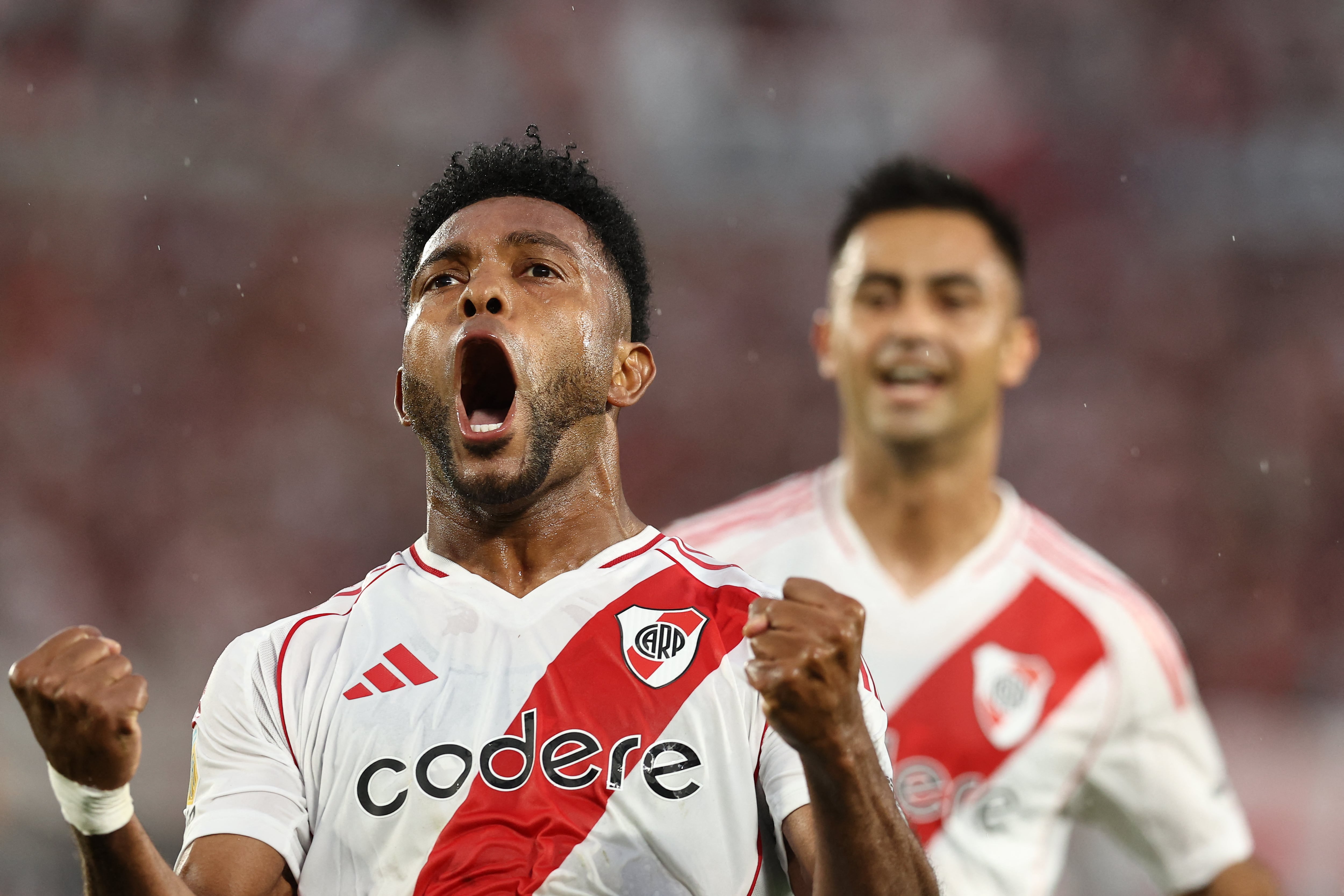 Miguel Borja, delantero de River Plate. (Photo by ALEJANDRO PAGNI / AFP) (Photo by ALEJANDRO PAGNI/AFP via Getty Images)