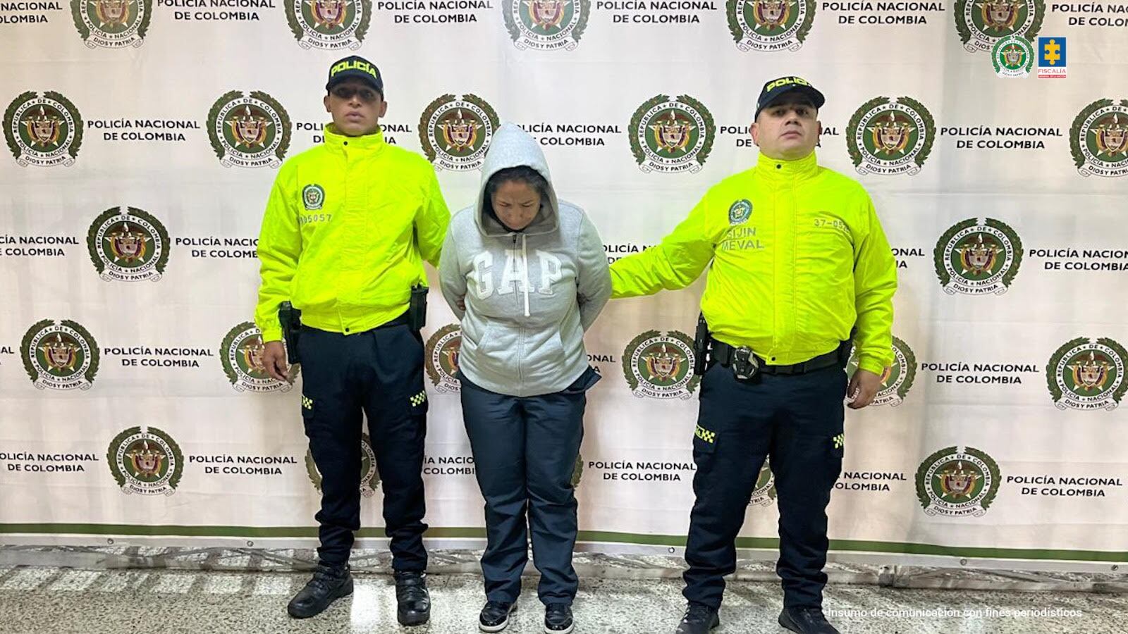 Yuranis Paola Miranda Duarte fue capturada en el municipio de Sabaneta, Antioquia. Foto: Fiscalía.