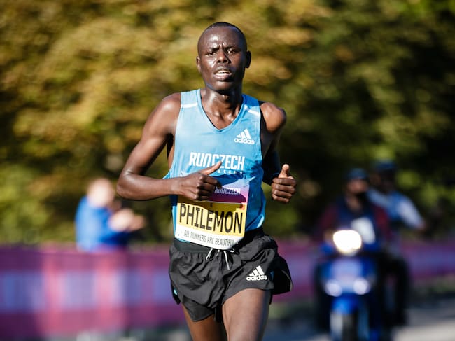 PRAGUE, CZECH REPUBLIC - SEPTEMBER 05: Philemon Kiplimo of Kenya in action during the Prague Marathon on September 5, 2020 in Prague, Czech Republic. (Photo by Reinaldo Coddou H./Getty Images for Hill+Knowlton Strategies / adidas)