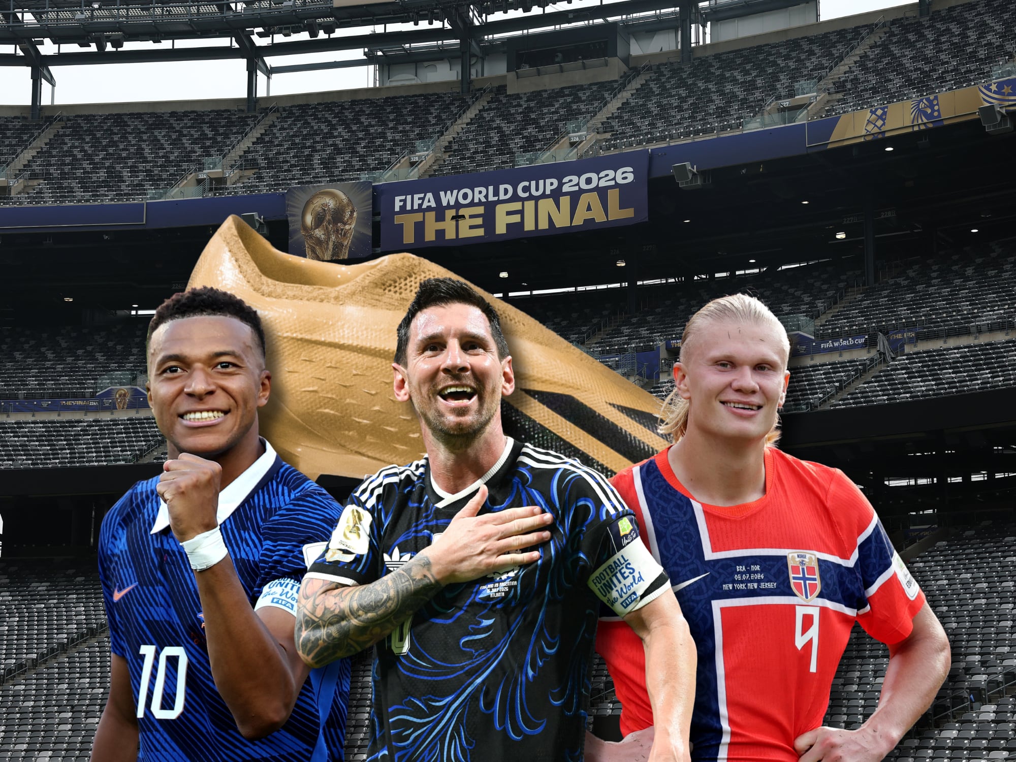 Messi, Mbappé y Haaland. Fotos: Getty Images.