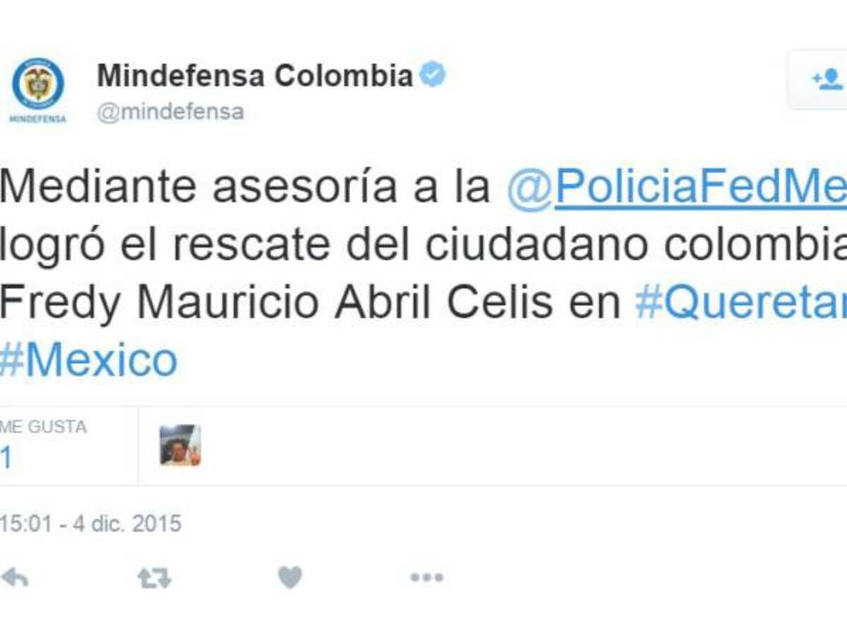 Mindefensa reporta liberación de colombiano secuestrado en México
