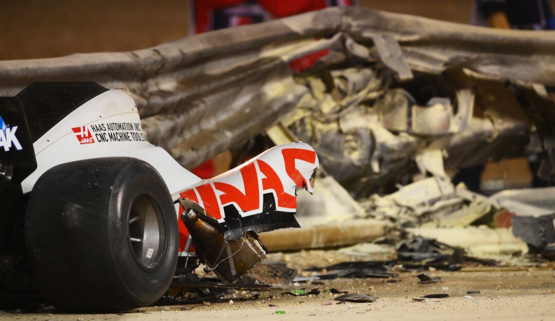 Así quedó el auto de Romain Grosjean tras el accidente de en el Gran Premio de Barein.