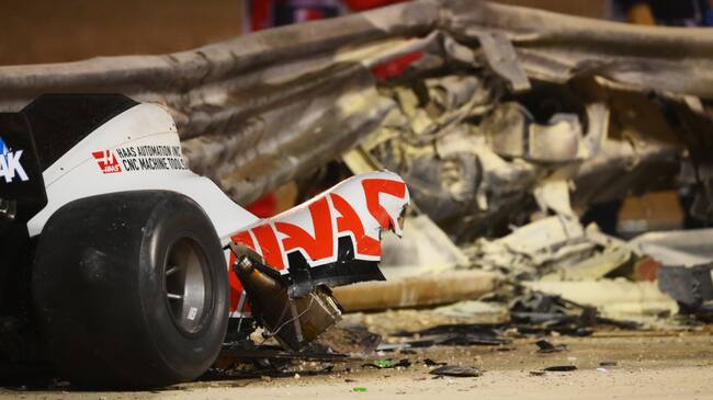 Así quedó el auto de Romain Grosjean tras el accidente de en el Gran Premio de Barein.