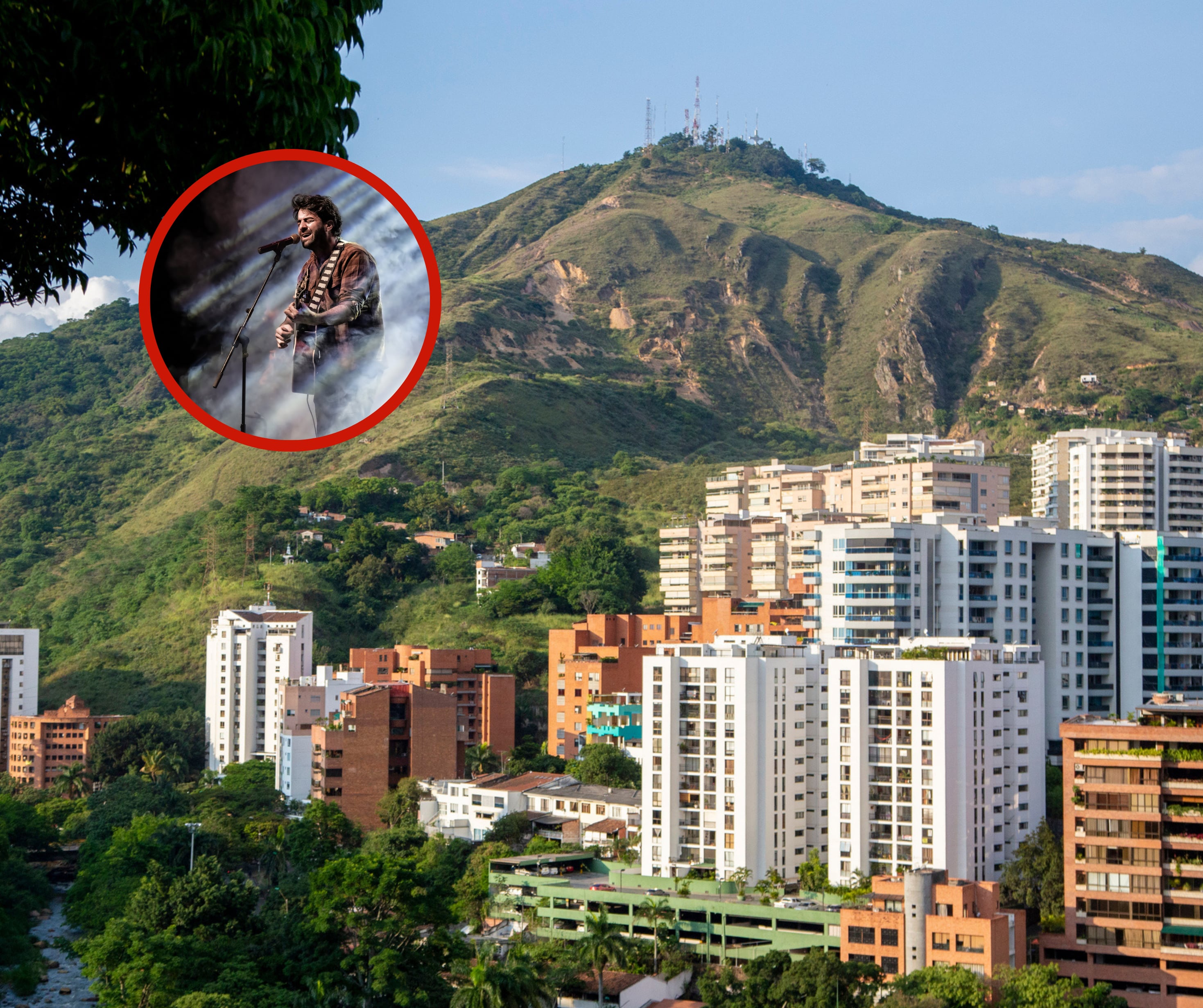 Vista del centro de la ciudad de Cali junto a una persona cantando (Fotos vía Getty Images)