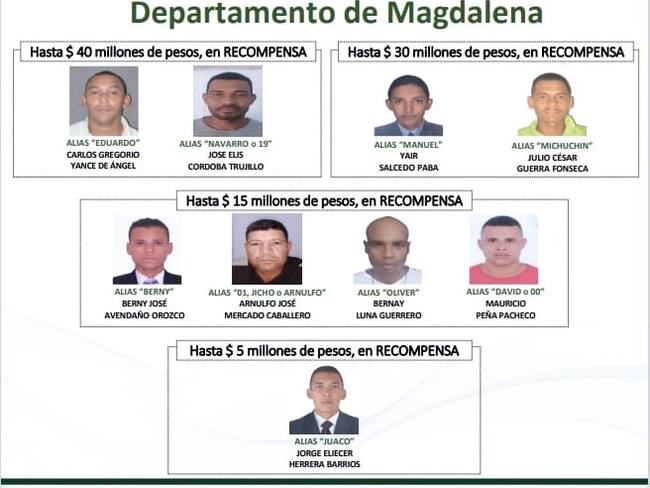 Conozca a los más buscados del Magdalena, sus delitos y la recompensa por sus capturas