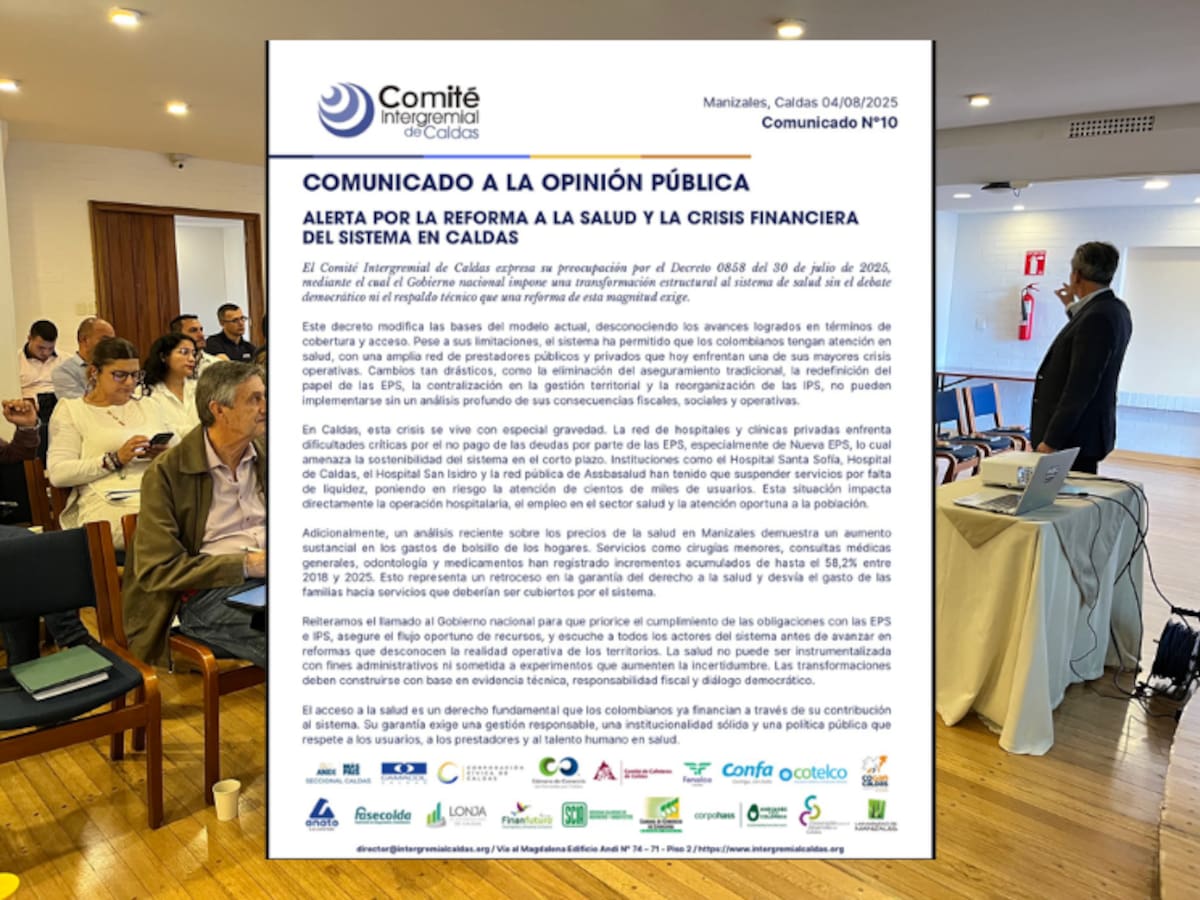 Gremios de Caldas piden al Gobierno Nacional replantear decreto que reforma el sistema de salud