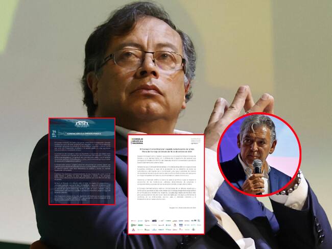 Gremios respaldan al Consejo de Estado y rechazan declaraciones del Presidente Petro. En la imagen el Presidente de la Republica, Gustavo Petro, el Presidente de FENALCO, Jaime Alberto Cabal y los comunicados del Consejo Gremial y el Consejo de Estado. ( 2024 )