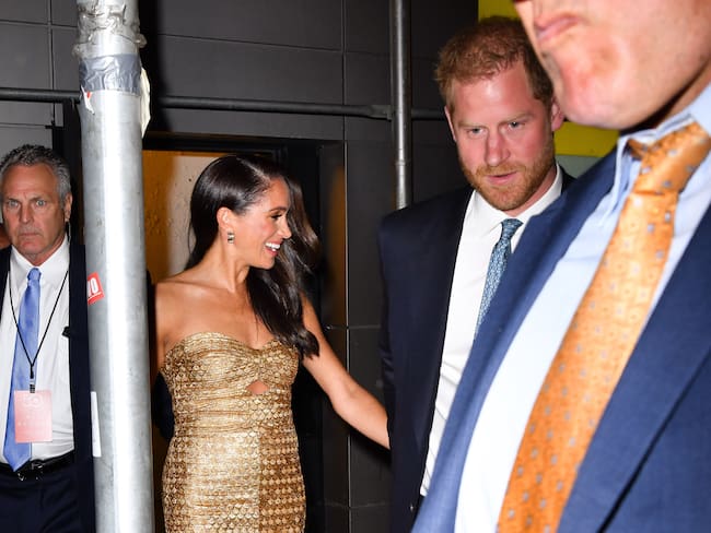 NEW YORK, NEW YORK - MAY 16:  Meghan Markle, Duchess of Sussex, and Prince Harry, Duke of Sussex leave The Ziegfeld Theatre on May 16, 2023 in New York City. (Photo by James Devaney/GC Images)
