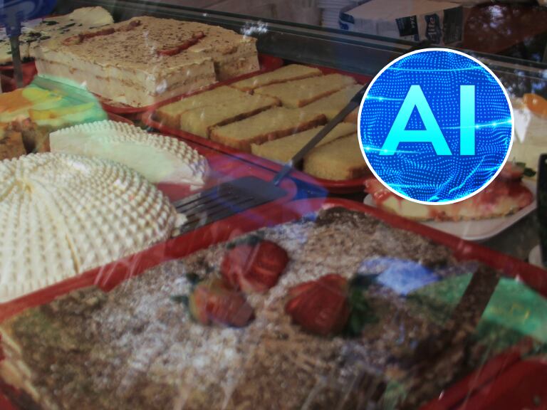 Diferentes postres de Colombia y al lado una ilustración alusiva a la inteligencia artificial (Fotos vía Getty Images y COLPRENSA)