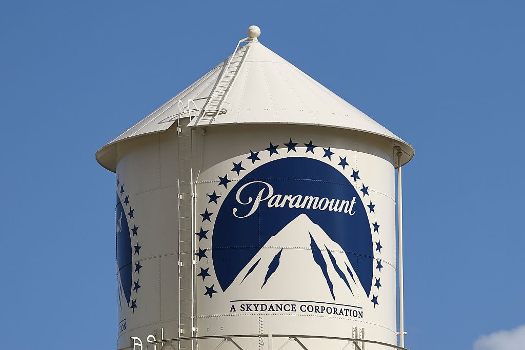 The Paramount Pictures logo is displayed on the water tower in Los Angeles, California, on February 17, 2026. Paramount Skydance attempts a hostile takeover bid of Warner Bros. (Photo by Michael Yanow/NurPhoto via Getty Images)