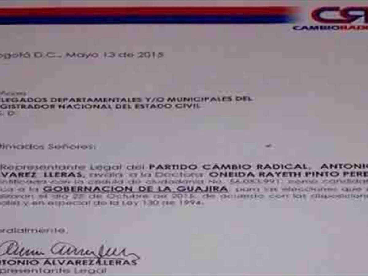 Cambio Radical ratifica aval a Oneida Pinto