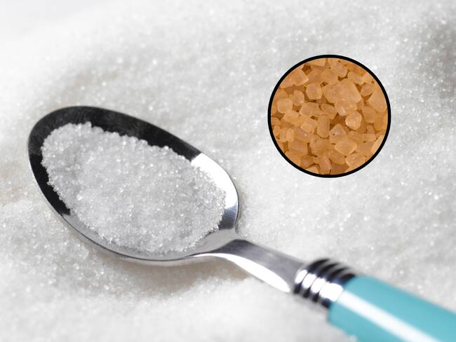 Azúcar refinado con una cuchara y azúcar sin refinar, de color marrón. (Fotos vía Getty Images)