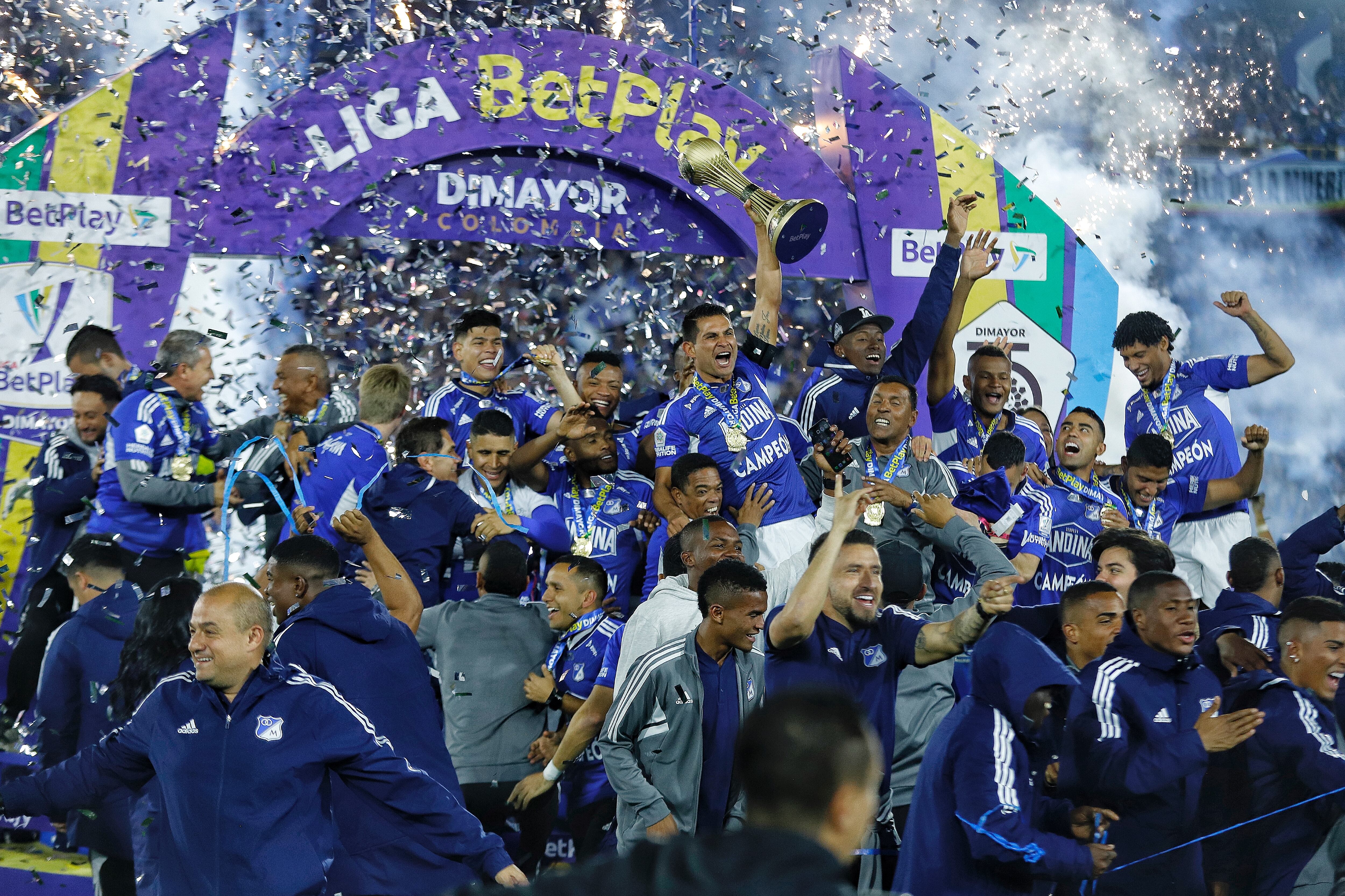 Millonarios celebra el título de la Liga colombiana 2023-I. (Colprensa - Camila Díaz)