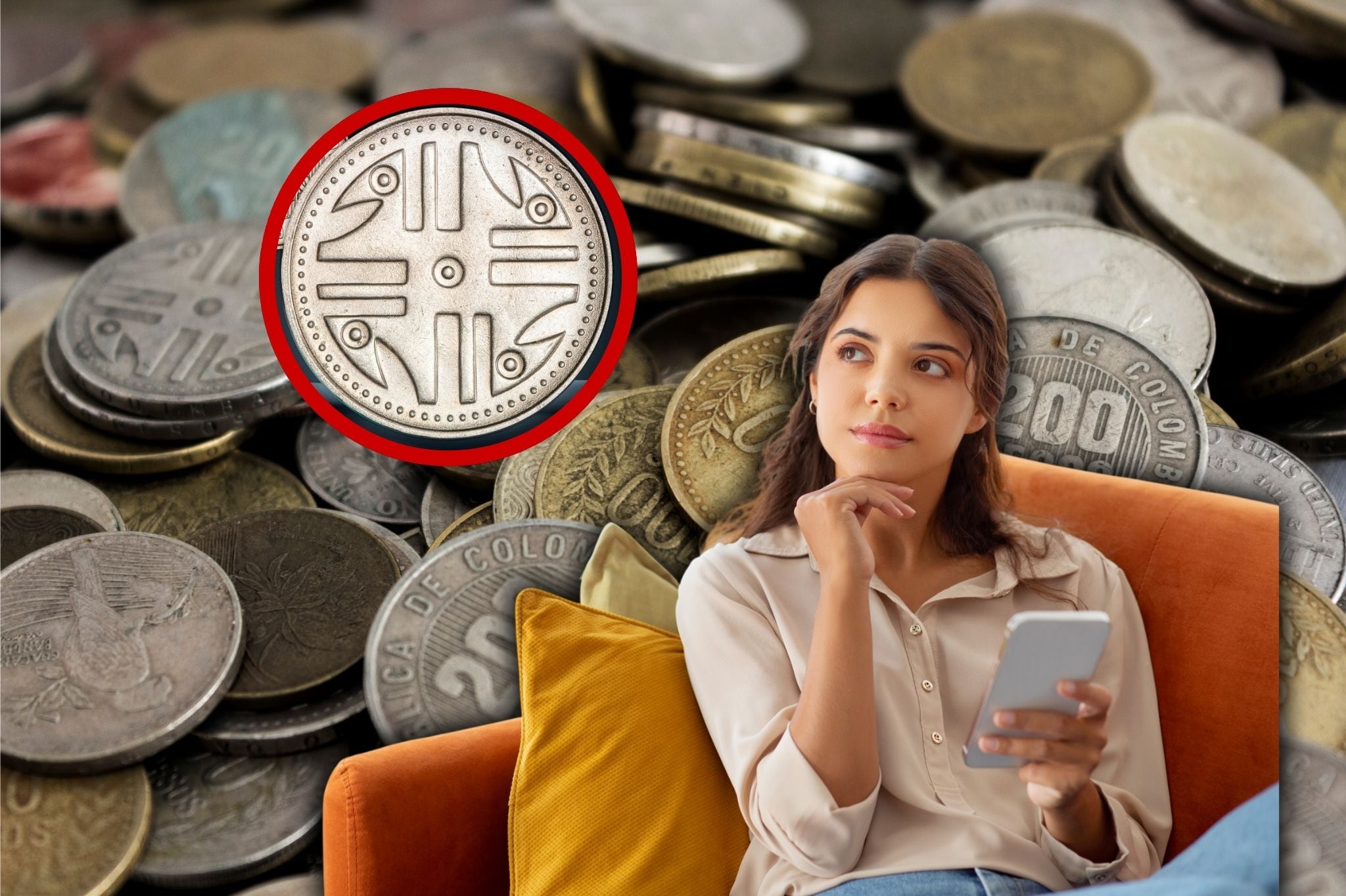 Moneda de $200 pesos con cinco puntas. Fotos Getty Images y Banco de la República