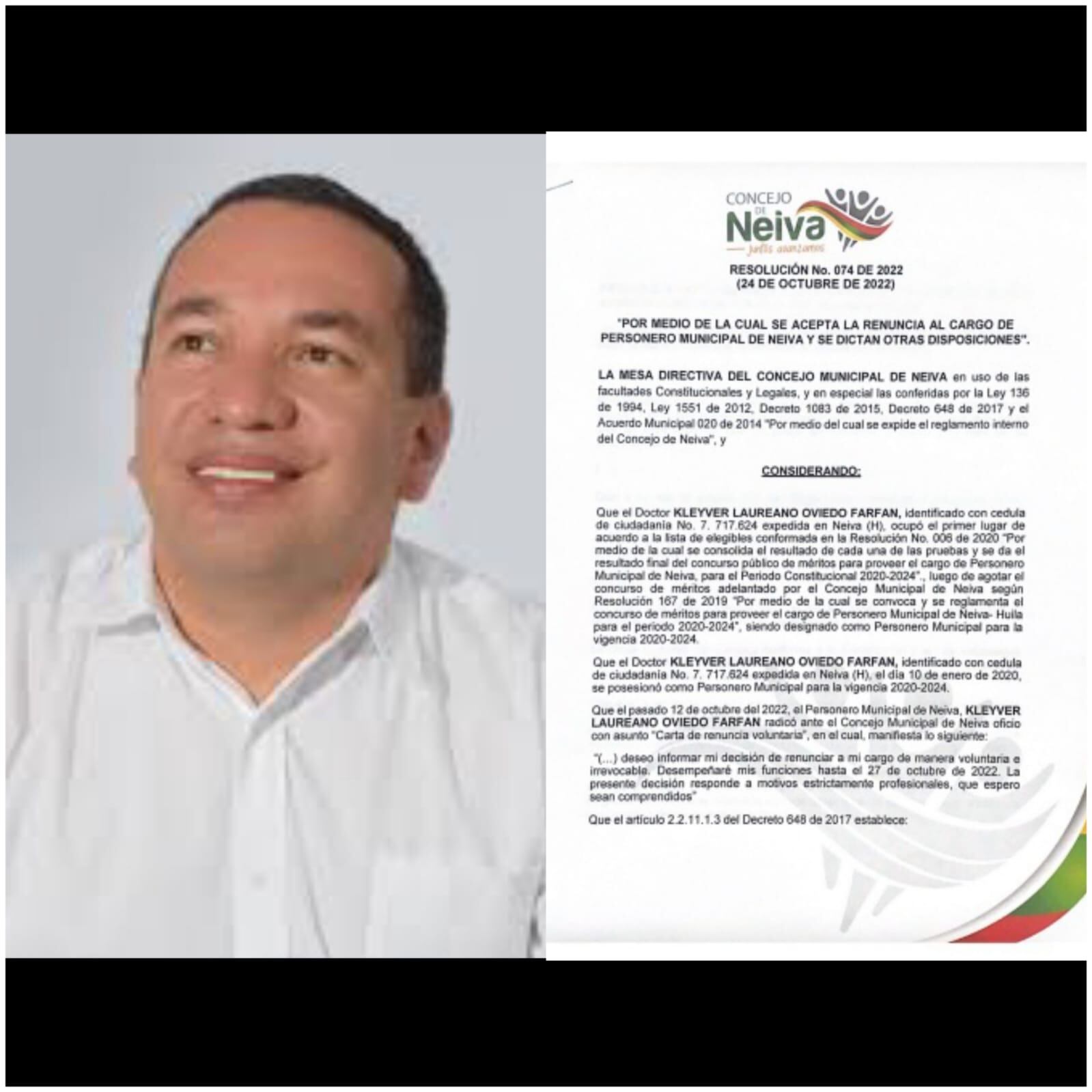 El cambio se generó a raíz de la renuncia del anterior personero.