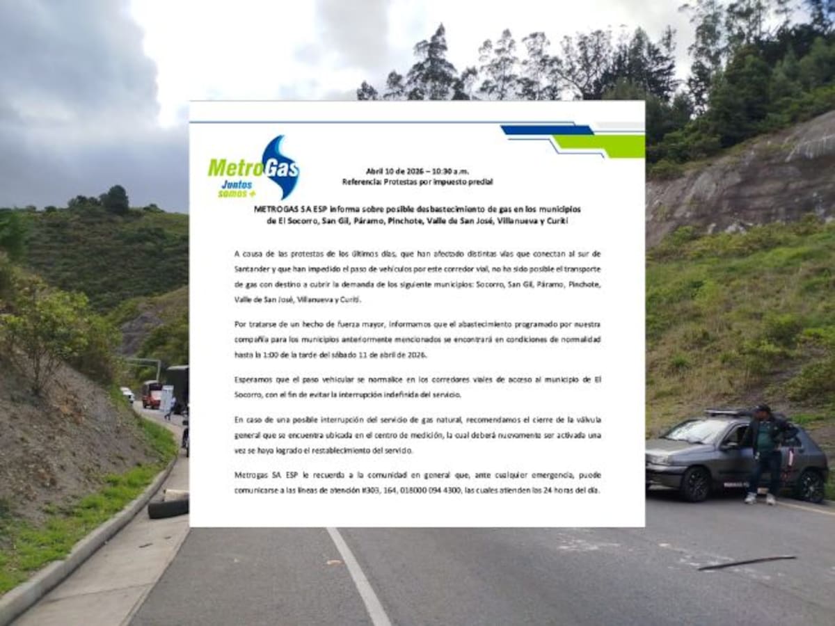 Bloqueos por protestas ponen en riesgo el suministro de gas en siete municipios de Santander