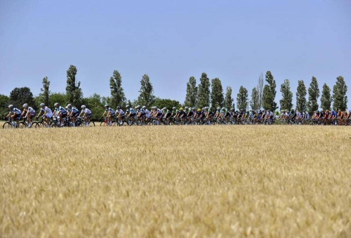 El pelotón al completo se prepara para el comienzo de la 13ª etapa del Tour de Francia, entre Tours y Saint-Amand-Montrond. EFE/Nicolas Bouvy